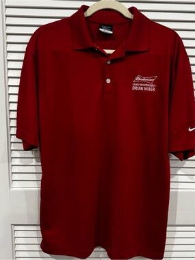 Nike Golf Budweiser Dri-FIT Polo Men’s M Red Embroidered Drink Wiser